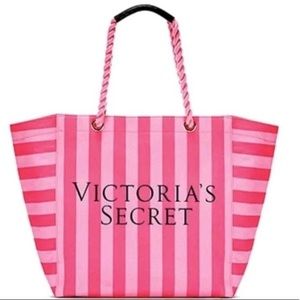 VS Striped Pink Rope Handle Tote